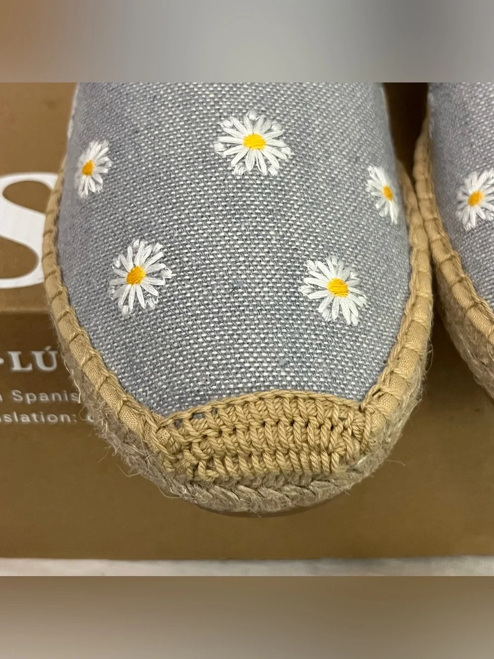 Soludos Smoking Espadrille Dolphin Blue Daisy Embroidered Slip-Ons